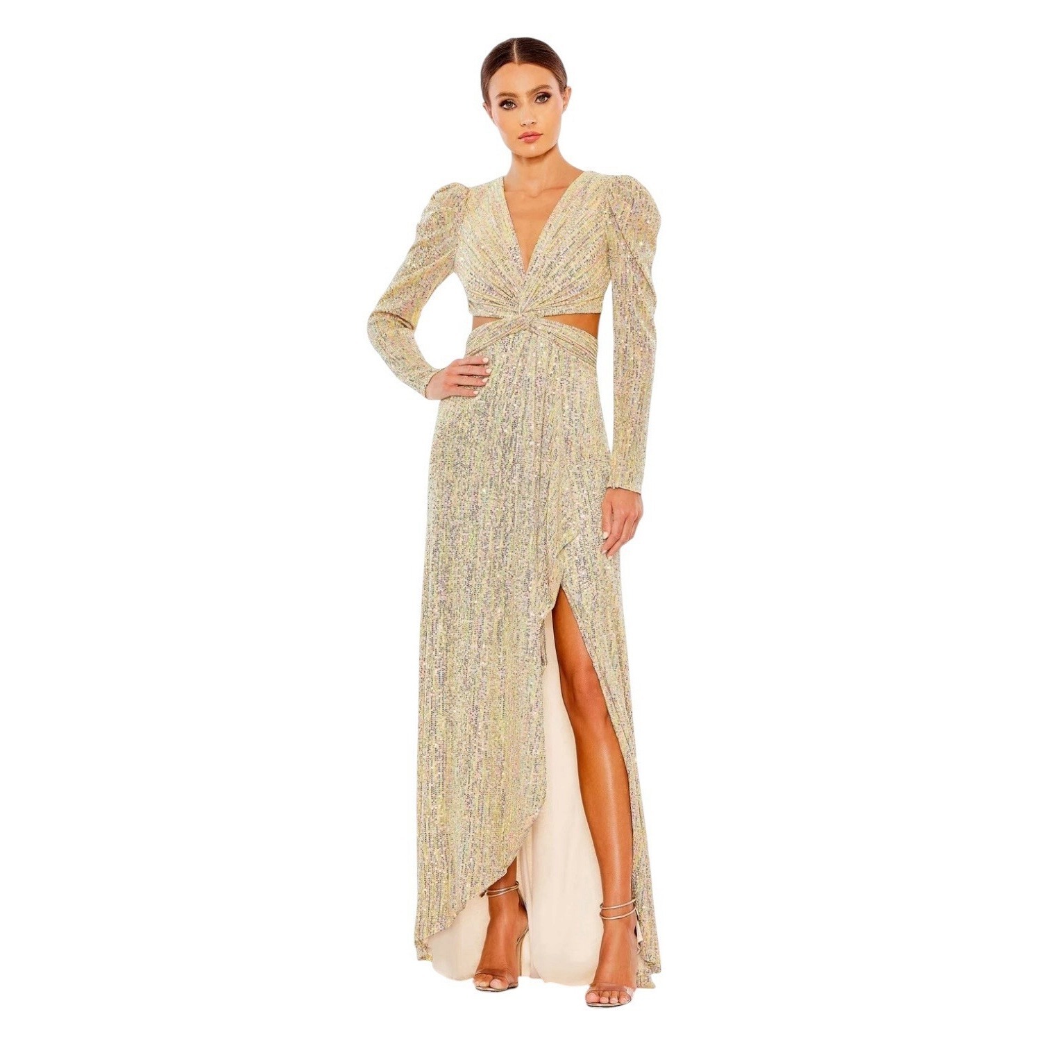 Mac Duggal 27050 Gold Multicolor Sequin Cutout Gown Size 6 $398